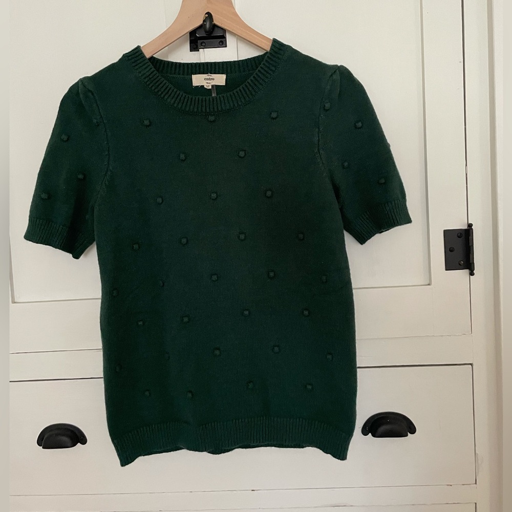 Green polka dot Pom Pom sweater tee